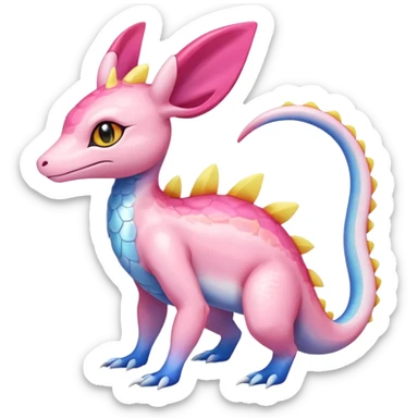 Shiny Horned Helioptile-Salandit-Sylveon-Amaura-Fakémon-hybrid-creature (full body)  sticker
