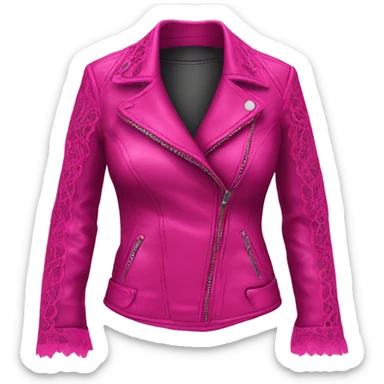 Realistic isolated open magenta feminine fashion leather jacket with hot pink lace. sticker
