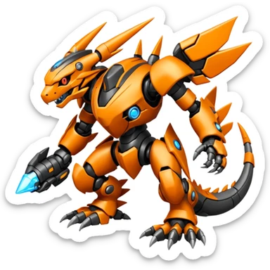 Cool Futuristic Black Orange Cyber-Digimon-Fakemon-Agumon-Guilmon-Wargreymon-Mecha-fusion (full body) sticker