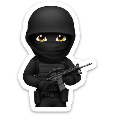 Special forces with black tactical gear and a black balaclava and blc sticker