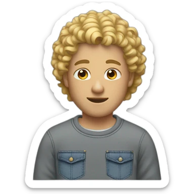 a man with blond curly hair and he wear a jean and a grey sweatshirt  sticker