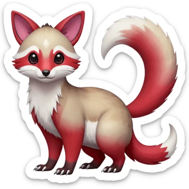  Hyper-realistic smooth Asian oriental painted silky soft White white with red gradients, and slit eyes markings beautiful handsome gorgeous aesthetic colorful vibrant Vernid-Trico-Marsupial-Furret-Zangoose-species-Fakemon-creature by LiLaiRa, 4 legs, 1 tail, random markings, (full body) sticker