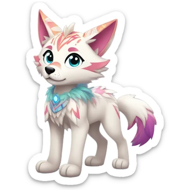 Anthro Colorful Shiny Fionbri-Falvie-sparkle-wolf-sona with tribal markings full body sticker