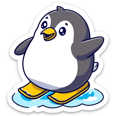 Chubby penguin slipping on ice with flippers flailing sticker