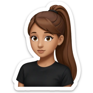 Ariana Grande high ponytaw with brown hair and with black thsirt and and eyeliner make her look 20 sticker