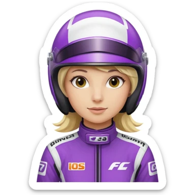 girl blonde, Race Driver purple cloth, white helmet sticker
