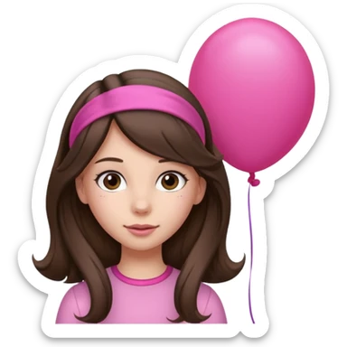 brunette long hair girl with pink baloon and headband sticker