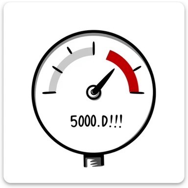 Pressure gauge with needle in red zone, measuring high pressure, mechanical measurement device sticker