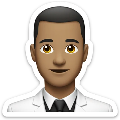 White man with dark hair buzzcut, wearing black suit and tie with white dress shirt  sticker