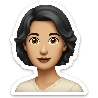 Middle-aged woman, black medium length hair, tan skin, aquiline nose, thin lips, dark brown eyes, medium thin brows, oval face sticker