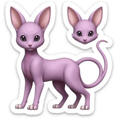 Pastel dull greyish anthropomorphic digitigrade Mewtwo-Beerus-Minccino-Lykoi-Sphynx-hybrid-Fakémon-fusion-animal-ET-species-creature, full body  sticker