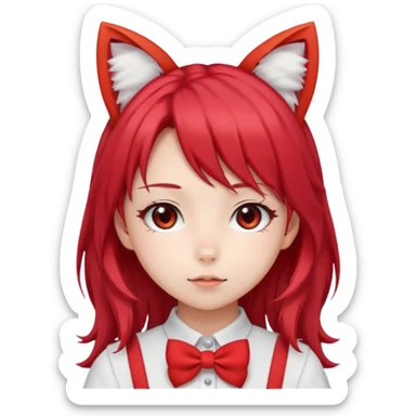 cute anime girl with cat ears, red blowing hair sticker