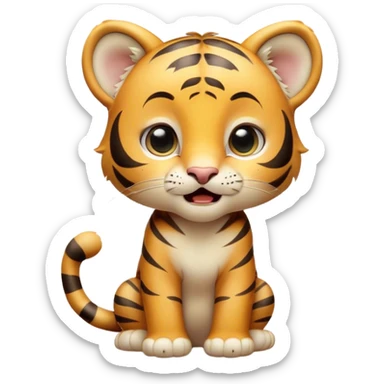 Cinematic Comical Tiger Cub Portrait Emoji, Head tilted dramatically with an exaggeratedly shocked expression, featuring a compact, endearing build with wide, comically expressive eyes full of humorous disbelief, Simplified yet hilariously expressive features, highly detailed, glowing with a slightly sassy wild glow, high shine, dramatic yet playful, stylized with an air of quirky feline attitude, soft glowing outline, capturing the essence of a meme-worthy tiger cub that looks ready to side-eye its way into viral fame! sticker
