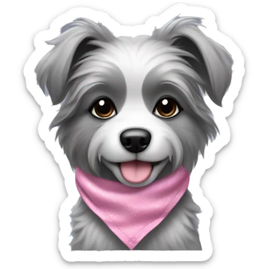 cute girl dog with fluffy grey fur and black tips on her ears darker grey/black fur around eyes and a cute pink bandana  sticker