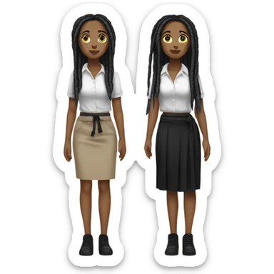 Tan girl with black locs dark white tied shirt black skirt full body sticker