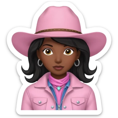 Black two tales hair and black skin cowgirl with soft pink hat and jacket sticker