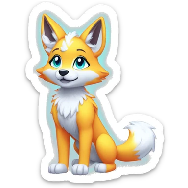 Anthro Colorful Shiny Fionbri-Falvie-sparkle-wolf-sona with neon markings full body sticker