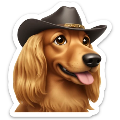 Long haired weenie dog with cowboy hat sticker