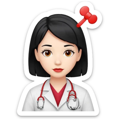 doctor with black hair and red hairclips  sticker