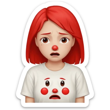 a pretty bratz fair girl crying with a red nose from crying in a loose oversized off white tshirt  sticker