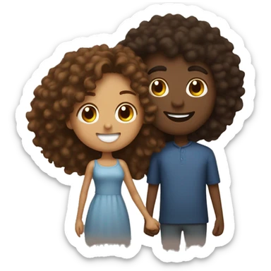 Brown curly haired woman with dark skinned tall man kissing  sticker