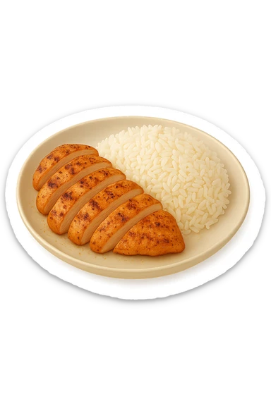 Riso con pollo cucinato su un piatto sticker