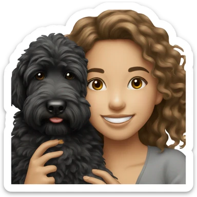 happy girl with black goldendoodle sticker