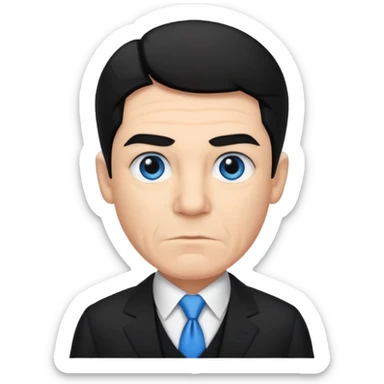 Shemp Howard from the Three Stooges with blue eyes, black hair, black suit sticker