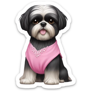 Black Shih tzu wearing a pink dress sticker