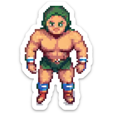 wrestler who looks like he is from Dagestan, pixel art style sticker