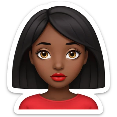 Dark skin gurl with black hair, big lips m, dark brown eye, octagon face shape and chinky eyes no red lipstick  sticker