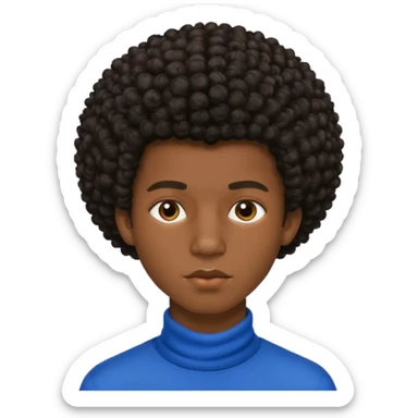Une homme de 17 ans il a la peau noir foncé , des lèvres pulpeuses  . Il a un taper bouclé afro mais que au dessus car les cheveux ont un taper et des contours  sticker