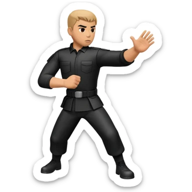 A tactical Krav Maga figure in black uniform, blocking an attack with a defensive arm motion, serious expression, symbolizing real-world combat, minimal but strong design sticker