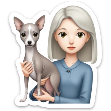Chinese girl holding all grey Italian greyhound sticker