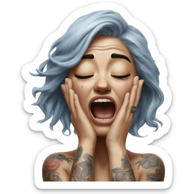 Hyper Realistic Beautiful tattooed woman crying and reaching her arms out sticker
