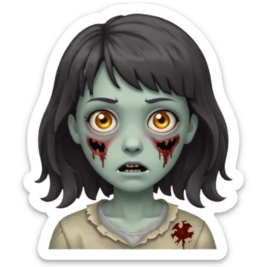 A zombie with big wavy dark hair and short bangs sticker