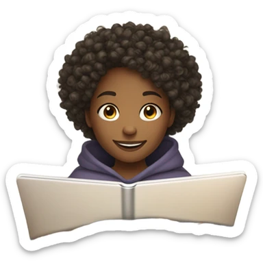 Cute 11 year old light skinned black girl with curly hair playing on iPad under a blanket sticker