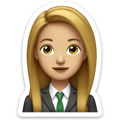 executive woman, long straight golden brown hair, green eyes, business suit sticker