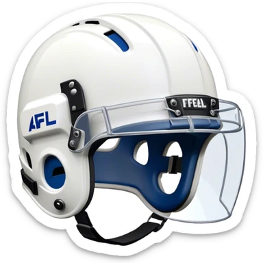 Cinematic Realistic image of AFL headgear featuring detailed cushioning and protective design elements, rendered with dynamic reflections on synthetic materials and set against a blurred action-packed background sticker