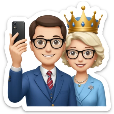 a man who's taking a selfie in a room with the statue of the queen elizabeth the II sticker