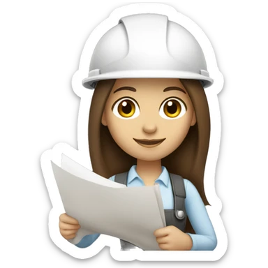 young woman profession architect ,with brown hair and brown eyes, holding blueprints  sticker