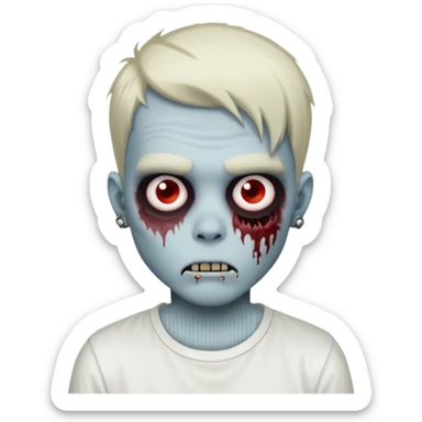 zombie boy with emo hair piercings and white shirt sticker