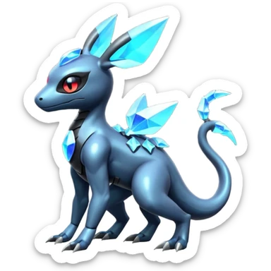 Shiny Futuristic Dusknoir-Salandit-Glaceon-Fakémon-hybrid-creature (full body)  sticker