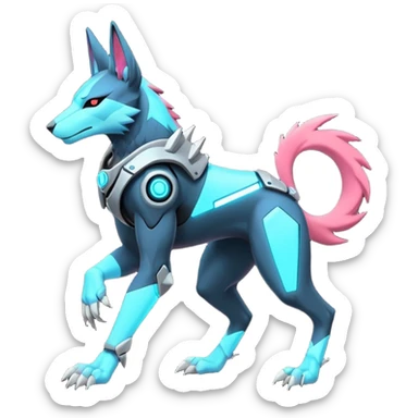 Dark pastel crystallic cyberpunk intricate neon glowing grey white futuristic cyborg-Anubis-Zeraora-Zoroark-fusion (full body) sticker