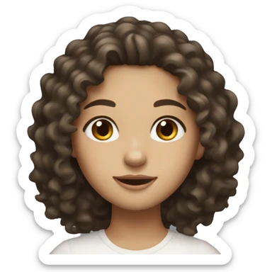 A girl with long dark brown curly hair with white skin tone and brown eyes sticker