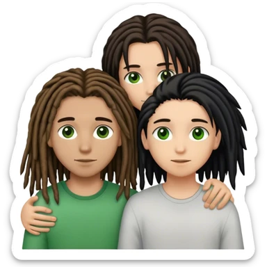 couple holding eachother. boy is light skinned, short brown dreads, and green eyes.girl is light skinned, long black hair straight middle part, and brown eyes. sticker