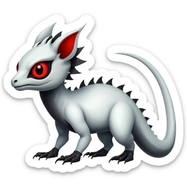 a translucent white with black belly and red eyes exotic edgy vernid-fionbri-creature full body sticker