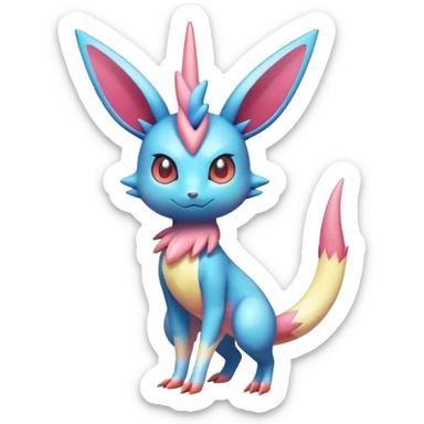 Colorful Shiny Exotic Victini-Salandit-Aurorus-Sylveon-Fakémon-hybrid-creature (full body)  sticker