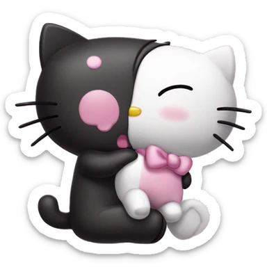 Hello Kitty y kuromi dándose un abrazo  sticker