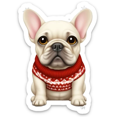 Cream coloured French bulldog with a Christmas jumper g sticker
